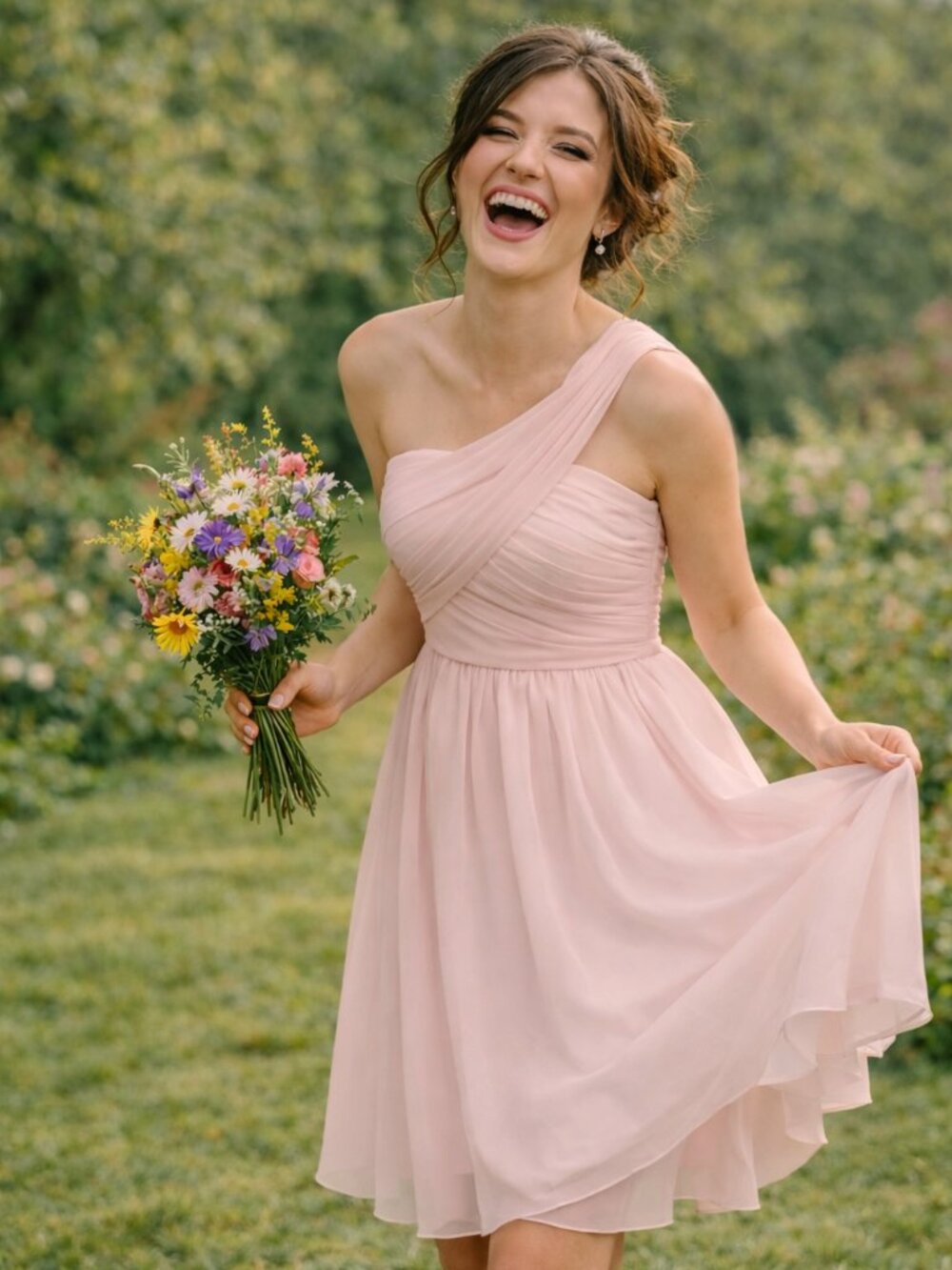 Levkoff Chiffon Dress Wedding Bridesmaid Sofy Pink Sheer Light Flowy